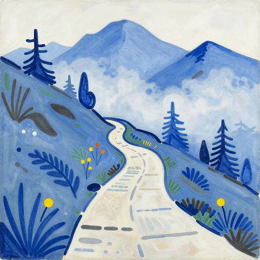 Misty Mountain Path in Matisse Style