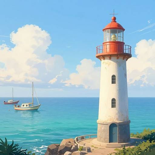 Vintage Lighthouses Over Turquoise Ocean