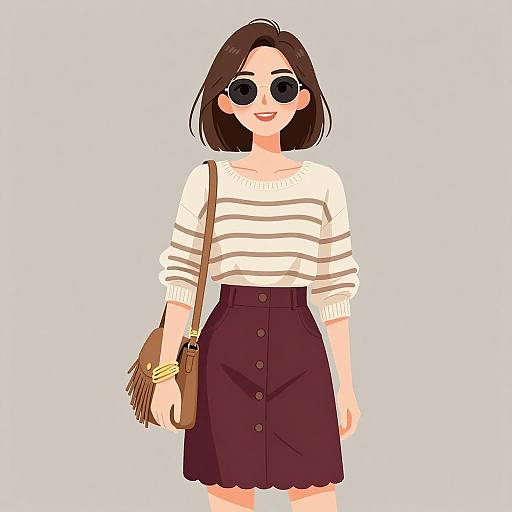 Chic Woman in Casual Striped Outfit