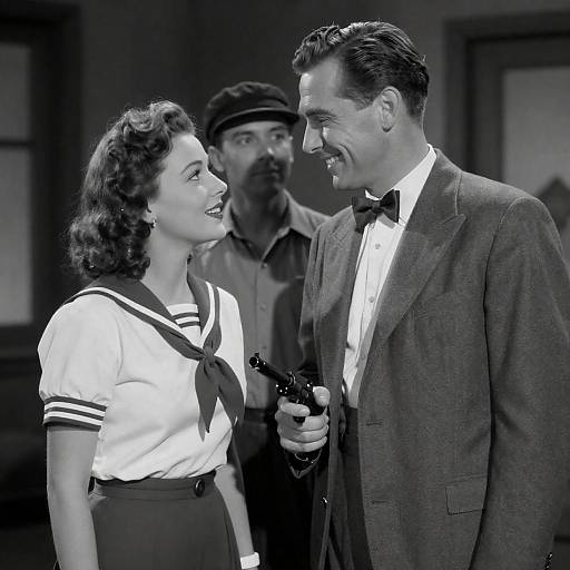 1940s Film Scene with Man Holding Gun