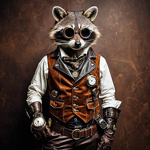 Steampunk Raccoon in Vintage Outfit