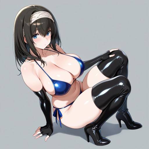 Stylish Girl in Black Swimsuit
