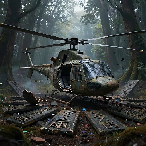 Broken Helicopter in Enchanted Forest
