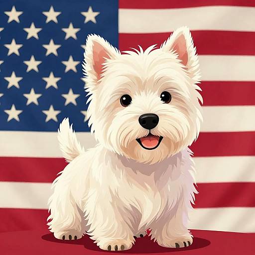 Cheerful Westie with American Flag