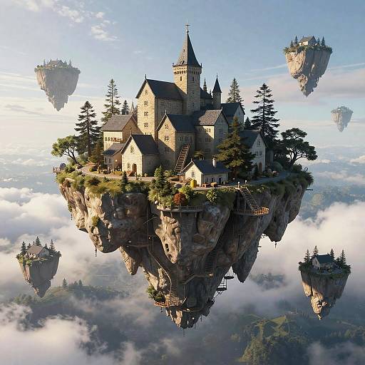 Floating Sky Islands with Castle