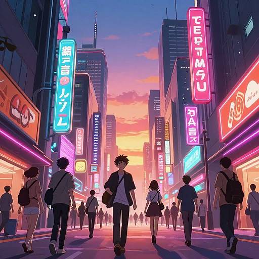 Futuristic Anime Cityscape at Sunset