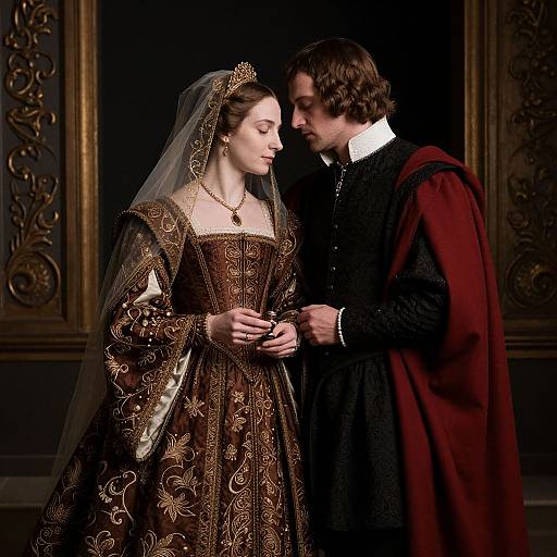 Solemn Renaissance Couple Embrace