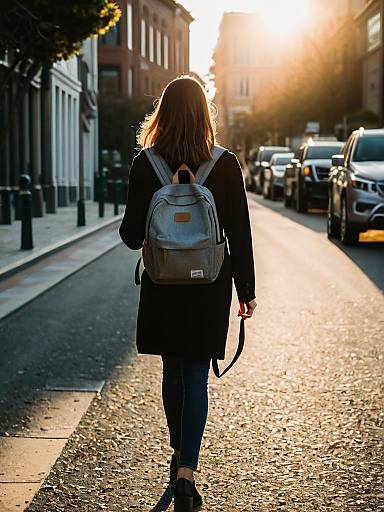 Woman Walking Home with Backpack