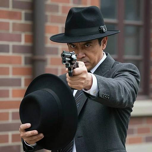 Intense Man with Revolver and Hat