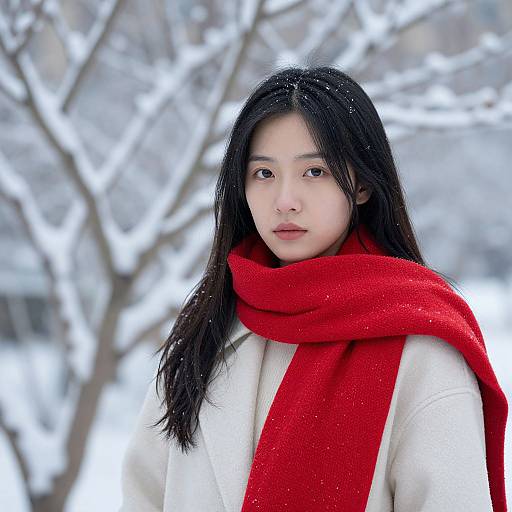 Young Woman in Snowy Garden