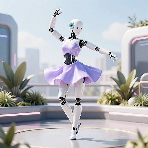 Robotic Dancer in Lavender Holographic Mini-Dress