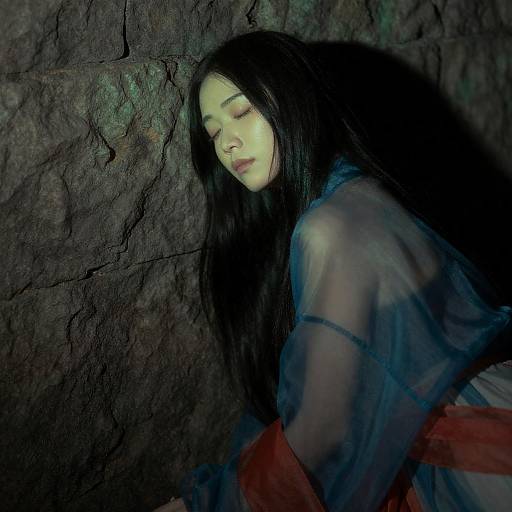 Serene East Asian Woman in Dim Light