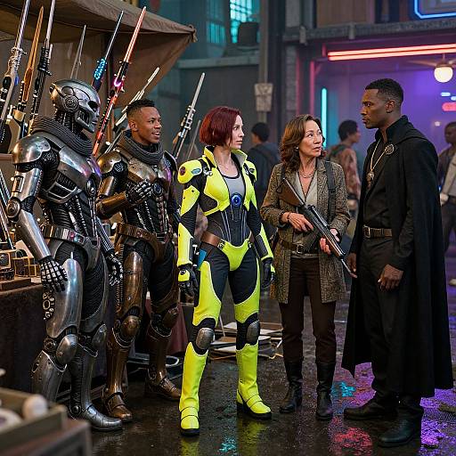 Cyberpunk Adventurers in Neon Wetmarket