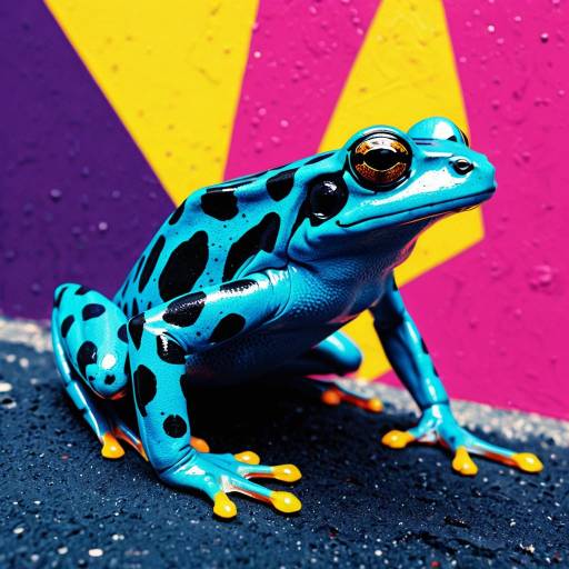 Neon Blue Dart Frog with Pop Art Background