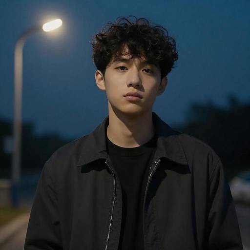 Blue Night Portrait of Young Man