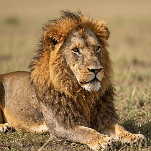 Majestic Male Lion in Sunlit Savanna