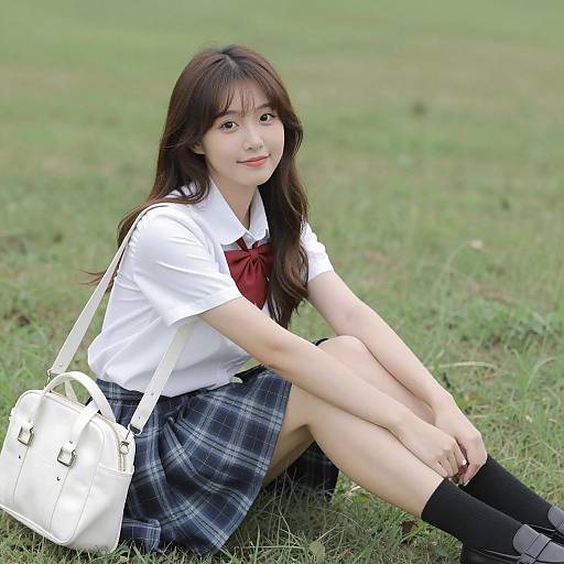 Asian Woman Relaxing on Field