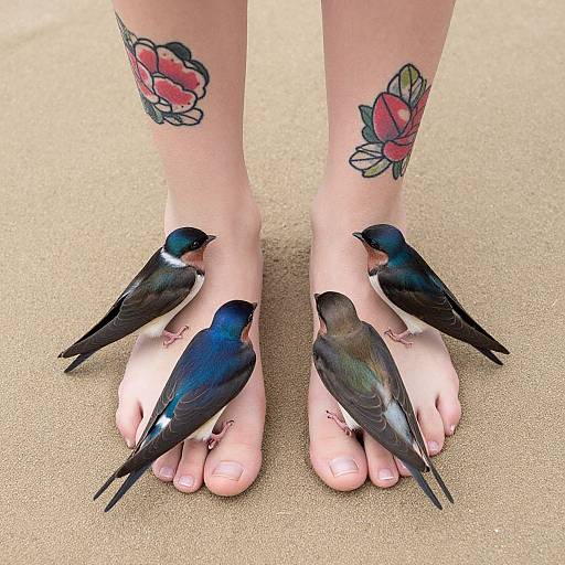 Tattooed Swallows on Sand Feet
