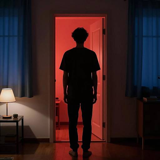 Silhouette in Doorway with Red Light