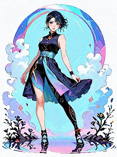 Elegant Dark Fantasy Girl in Night Mist