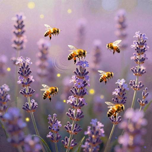 Sunlit Lavender Field with Bees