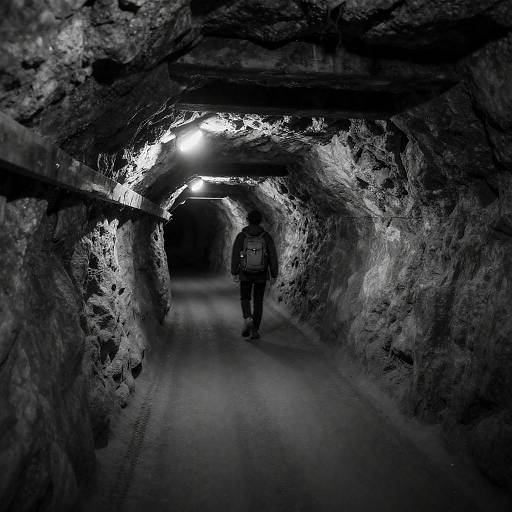 Dimly Lit Underground Tunnel with Backpacker