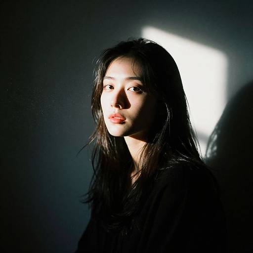 Moody Portrait of Young Asian Woman in Low Key Light