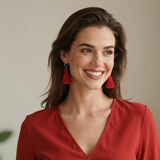 Smiling Woman in Red with Soft Background