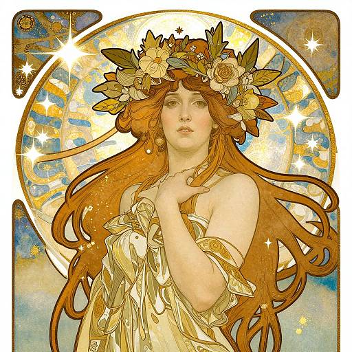 Celestial Art Nouveau Woman in Ink