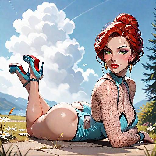 Seductive Redhead Outdoors in 3D