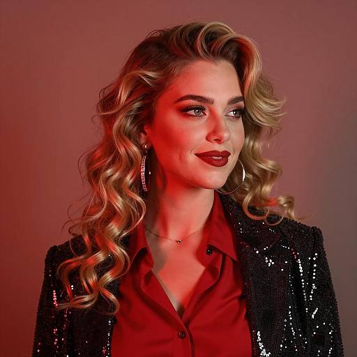 Stylish Blonde Woman in Red Lighting