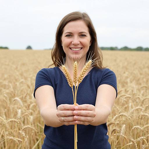 Smiling Woman with Wheat Symbolizing Sustainability