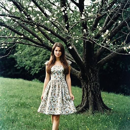 Young Woman in Floral Dress Outdoors