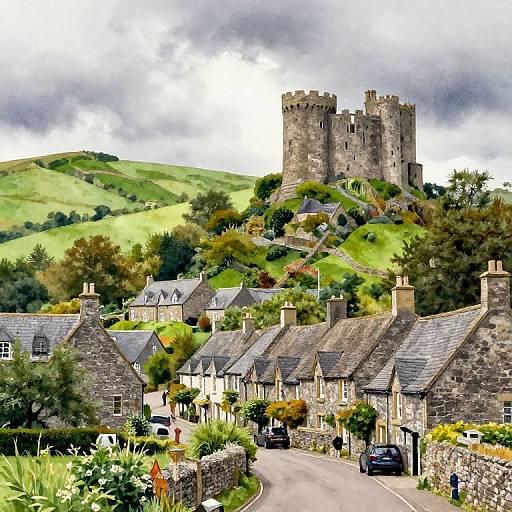 Pembroke Village Watercolor Scene