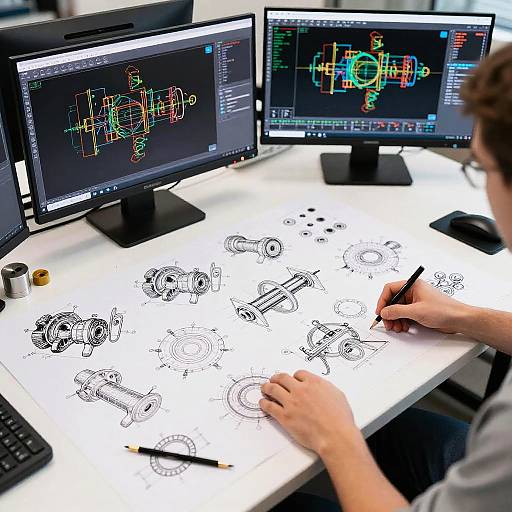 Engineer Working on CAD Drafting Table
