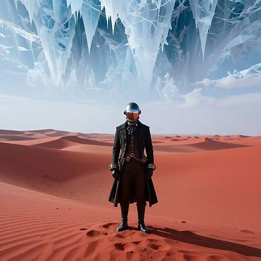 Surreal Crimson Desert and Ice Sky