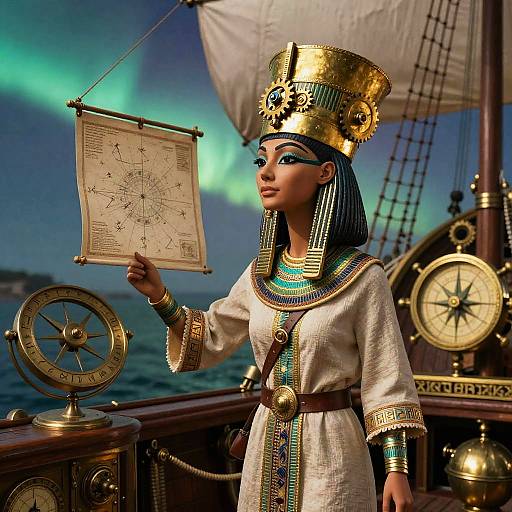 Nefertiti Reimagined as Steampunk Airship Captain