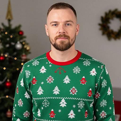 Man in Festive Christmas Shirt