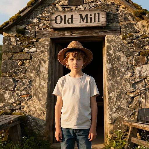 Adventurous Boy at Old Mill