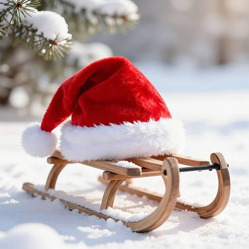 Classic Santa Hat on Vintage Sled