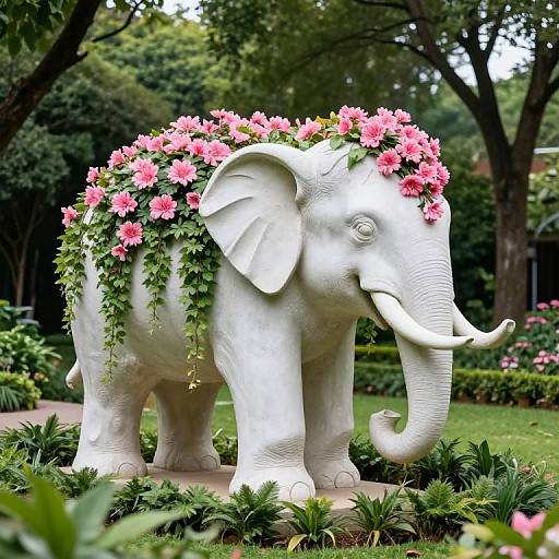 Vibrant Elephant Sculpture in Garden