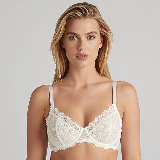 Blonde Woman Wearing White Lace Bra