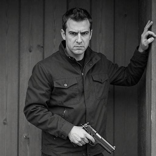 High-Contrast Portrait of Man with Handgun