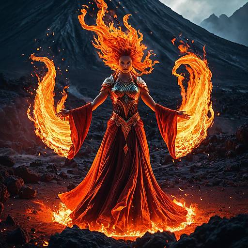 Fire Elemental Dancing in Volcanic Crater