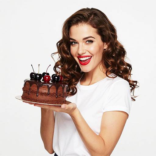Smiling Woman with Chocolate Cake