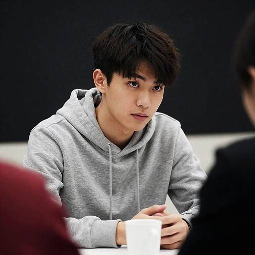 Young Man in Hoodie Captivated by Conversation