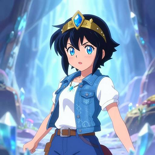 Anime Female Adventurer in Enchanted Cavern