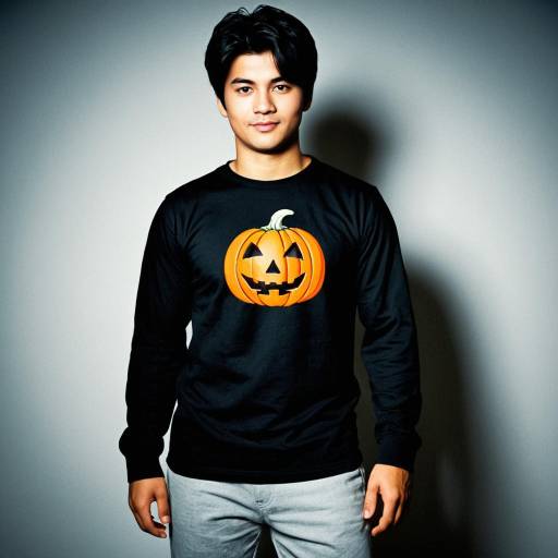 Man Wearing Halloween Pumpkin Shirt