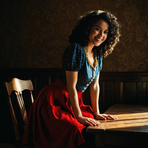 Woman in Vintage Dress Sitting on Wooden Table