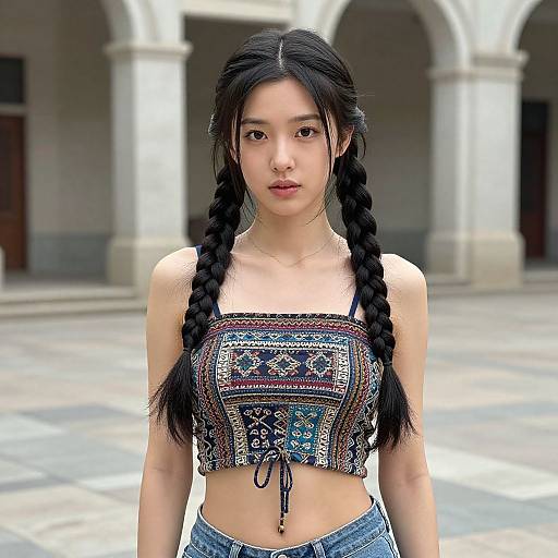 Realistic Ethnic Woman in Twin Braids